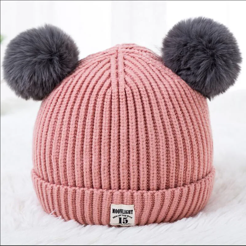 

BINGYUANHAOXUAN 2018 New Fashion Baby Girls Beanie Hats Children Dual Ball Sweater Hats Winter Warm Knitted Hats