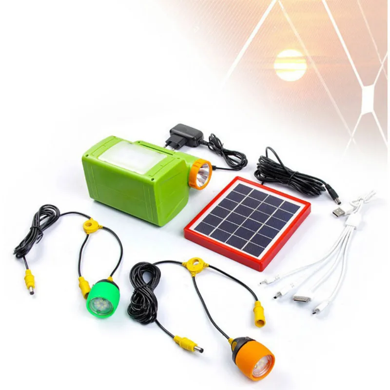 

Portable Solar Panel Power Generator Solar Lamp 2 LED Bulb Home Lighting System USB Port Charging Function Camping Tent Lights