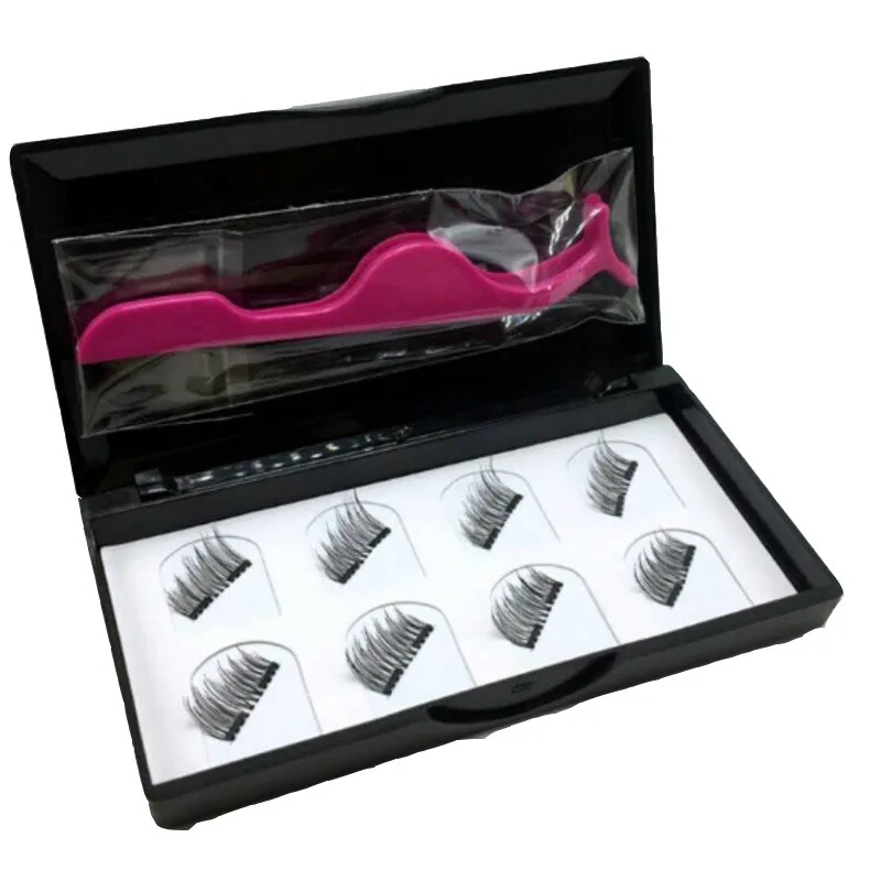 

4 pairs of 3D double magnet false eyelashes, no glue, no trace, pure hand-made magnetic eyelashes, free to send tweezers