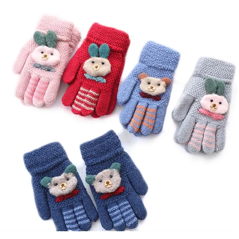 Winter children lovely gloves Kids fingers warm soft knitted boys gloves carton girls bear