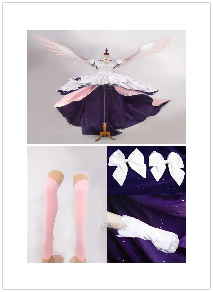 Puella Magi Madoka Magica Аниме Косплей Kaname Madoka Косплей Костюм Платье женское - Цвет: costume and wings