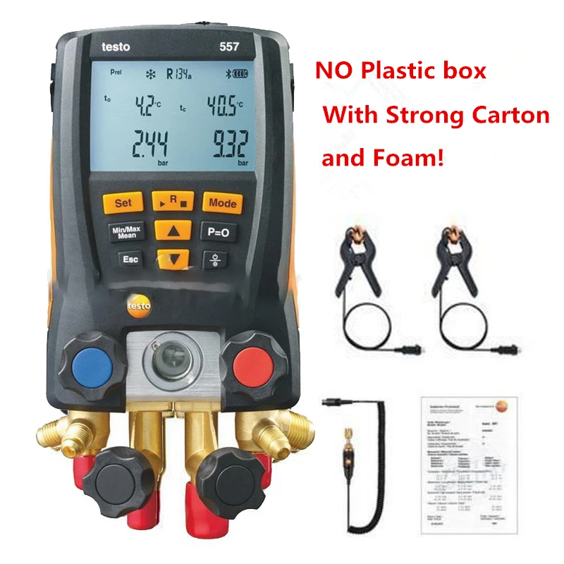 

Testo 557 Refrigeration Gauge Digital Manifold Kit Car Air Conditioner Fluoride Meter NTC Temperature Clamp Probes