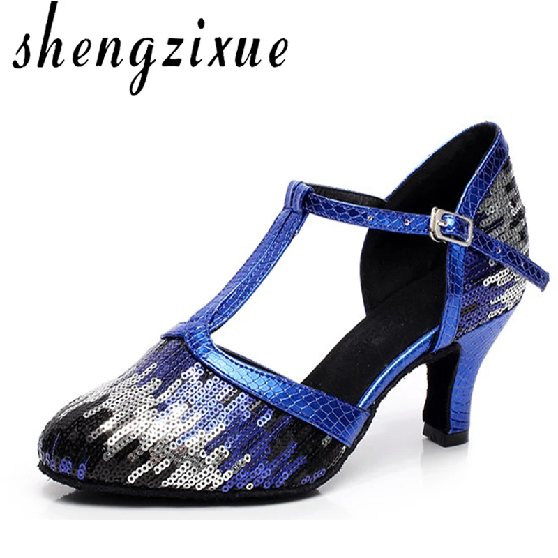 

WUXIJIAO Latin dancing shoes women's adult high shoes with square flash gold fish mouth modern dance companionship dance shoes