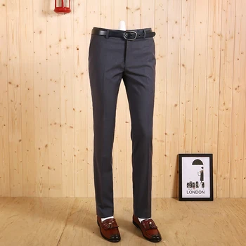 

high quality 2017 new spring autumn men slim smart casual gray business wedding suits long pant fashion deep grey gentlemen pant