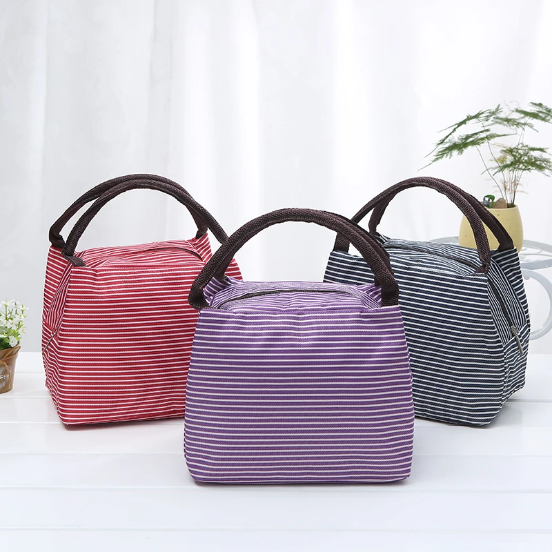 

Fashion Stripe Insulation Thick Aluminum Foil Lunch Bag Student Portable Waterproof Lunch Picnic Storage bags