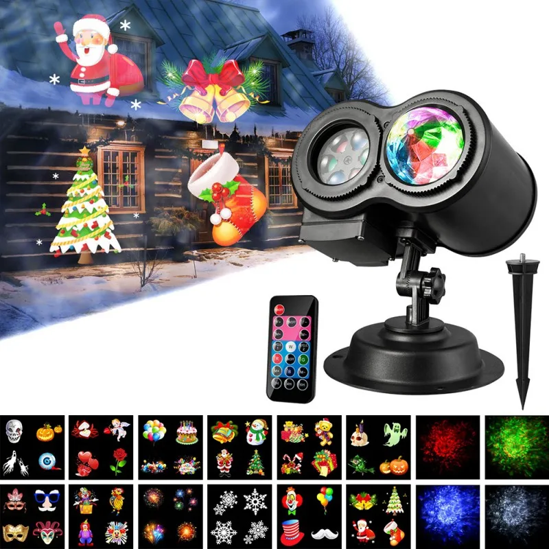 

Christmas Projection Lamp Double Barrel Pattern Water Pattern Light Wireless Remote Control Board Gadgets US UK EU Plug