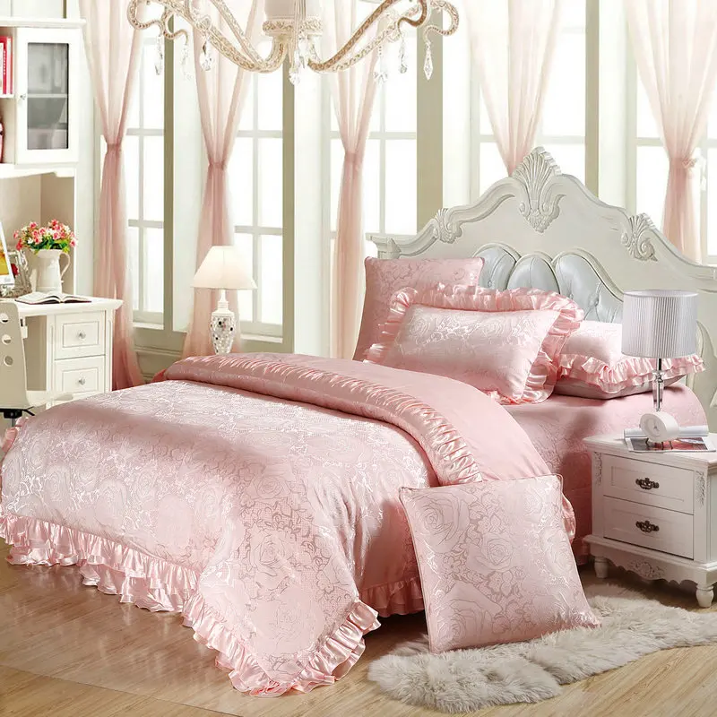 pink cotton satin bedding set queen king size 4pc or 6pcs pink cotton satin bedding set queen king size 4pc or 6pcs