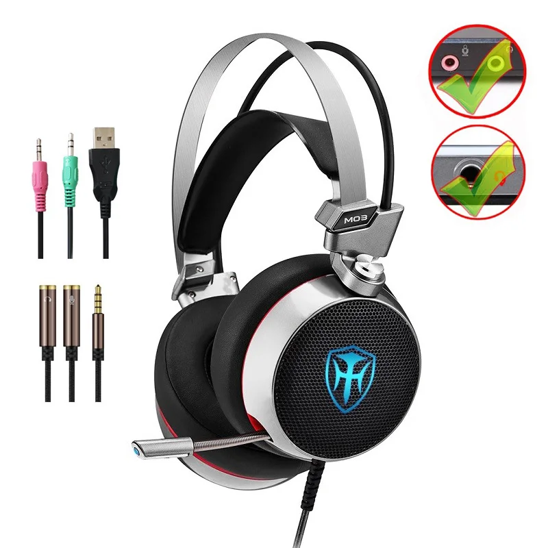 Лучшие PC Gaming Headset 3D стерео наушники с Splitter адаптер регулируемый микрофон светодио