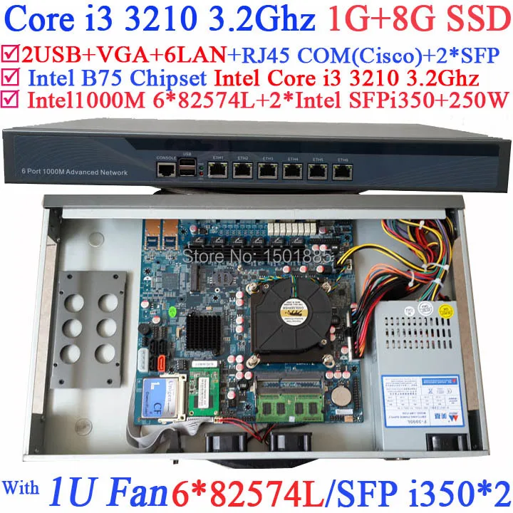 Office Router Firewall Server with 6 Gigabit Nics 2 Intel Core i3 3210 3 2Ghz 1G
