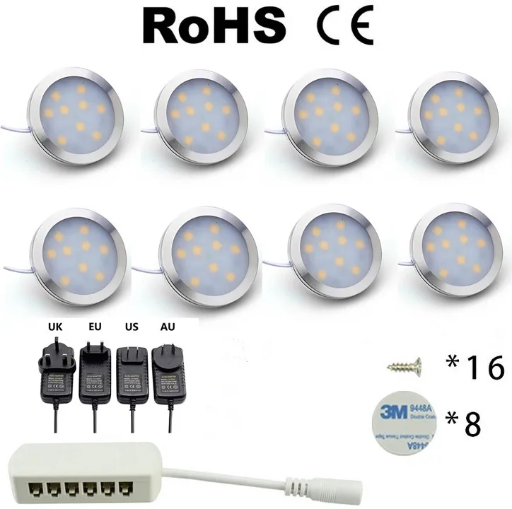 

LED Under Cabinet Lighting 6PCS LED Puck Llights with Wireless RF Remote Dimmable for Under Counter,Shelf Furniture Lights