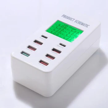 

35W 8 Ports QC3.0 Dual Type-C Smart USB Charger with LCD Display Charging Station For Mobile Phone and Tablets