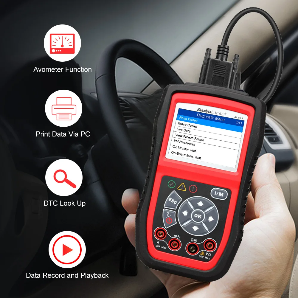US $109.99 Autel AL539B OBD2 Scanner Code Reader Battery Tester Avometer for 12 Volts Diagnostic Tool Electrical Tester builtin speaker