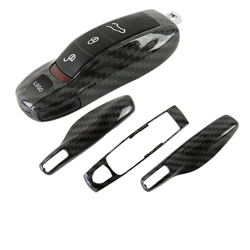 3 шт цветной чехол для ключей из углеродного волокна, чехол для ключей, модифицированный чехол для ключей, чехол для ключей, чехол для Porsche Boxster Cayman 911, Panamera Cayenne Macan - Название цвета: Carbon Fiber Color