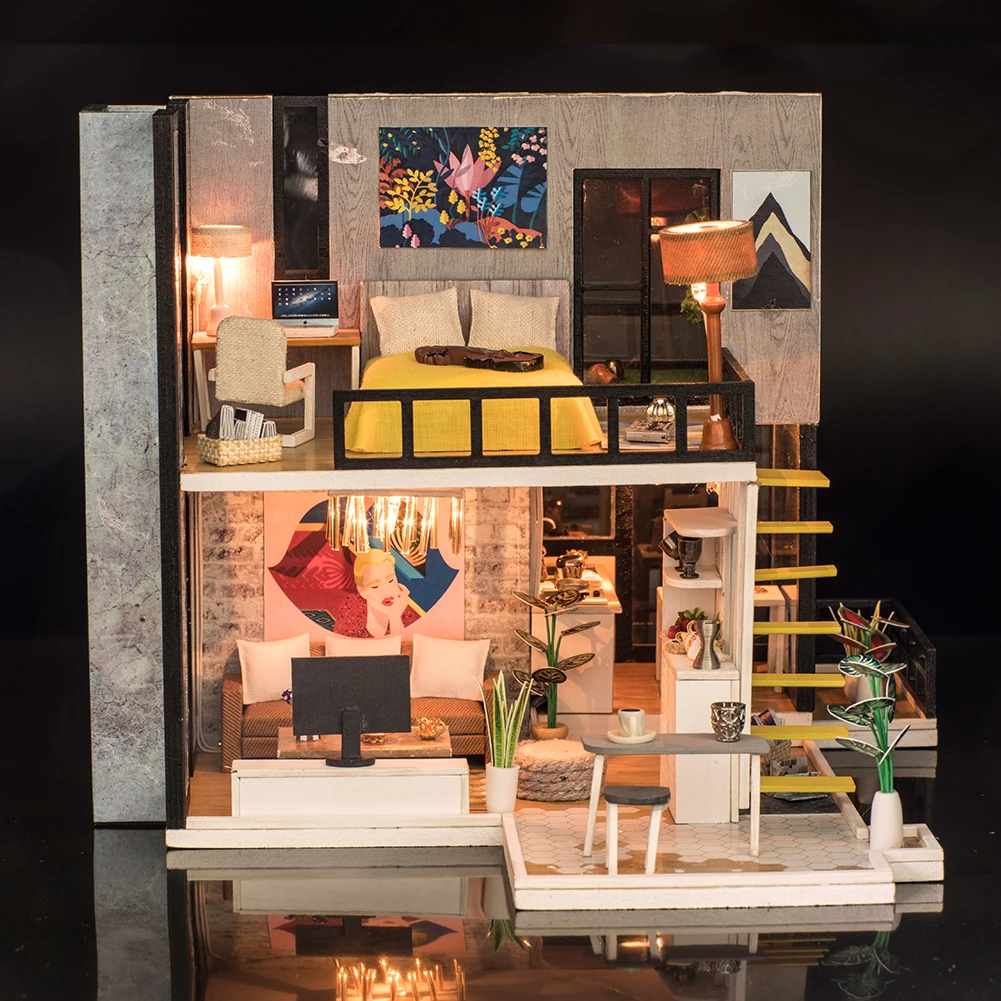 

DIY Doll House Minature Dollhouse Wooden Villa Model With Furnitures Casa Building Christmas Gift Toys For Children K033 #EE
