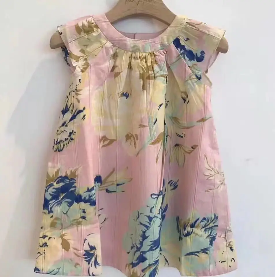 

2019 Fashion Summer Girl Party Dress flower printed Princess Dress Pink Dress for Girl clothing Boutique Dresss