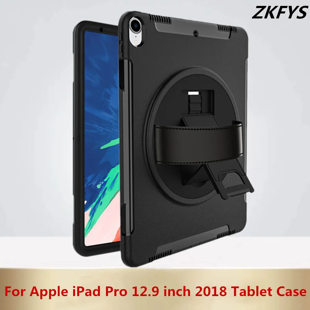 

360 Degree Swivel Stand Shoulder Strap Full Protection Cover For Apple iPad Pro 12.9 inch 2018 Tablet Case Shockproof Armor Case