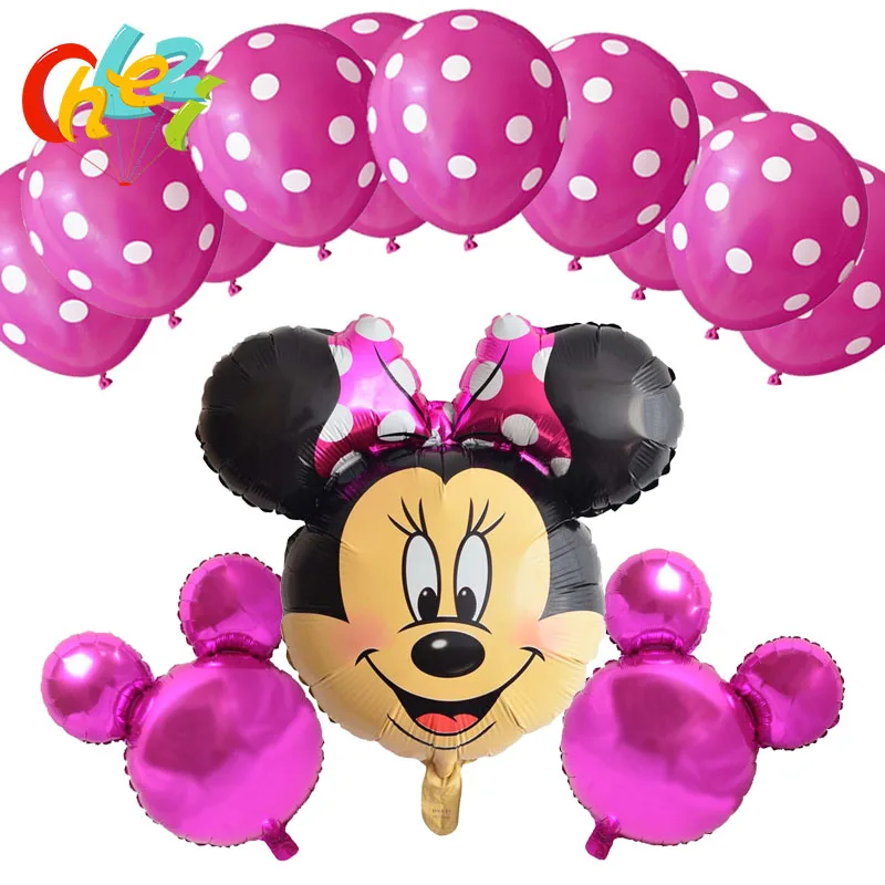 13 шт. Микки Минни Маус тема фольги Воздушные шары точка латекс воздушные шары для детского душа номер 1 день рождения украшения набор детских игрушек - Цвет: Прозрачный