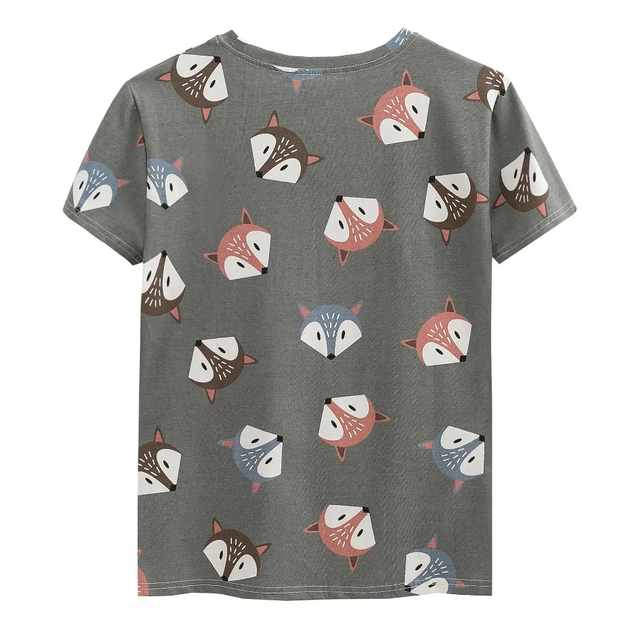 JKKUCOCO High quality Cotton T-shirt Fox Print Casual t shirt Women Shirt Short Sleeve Summer tees Newest Women Tops tee 3 Color