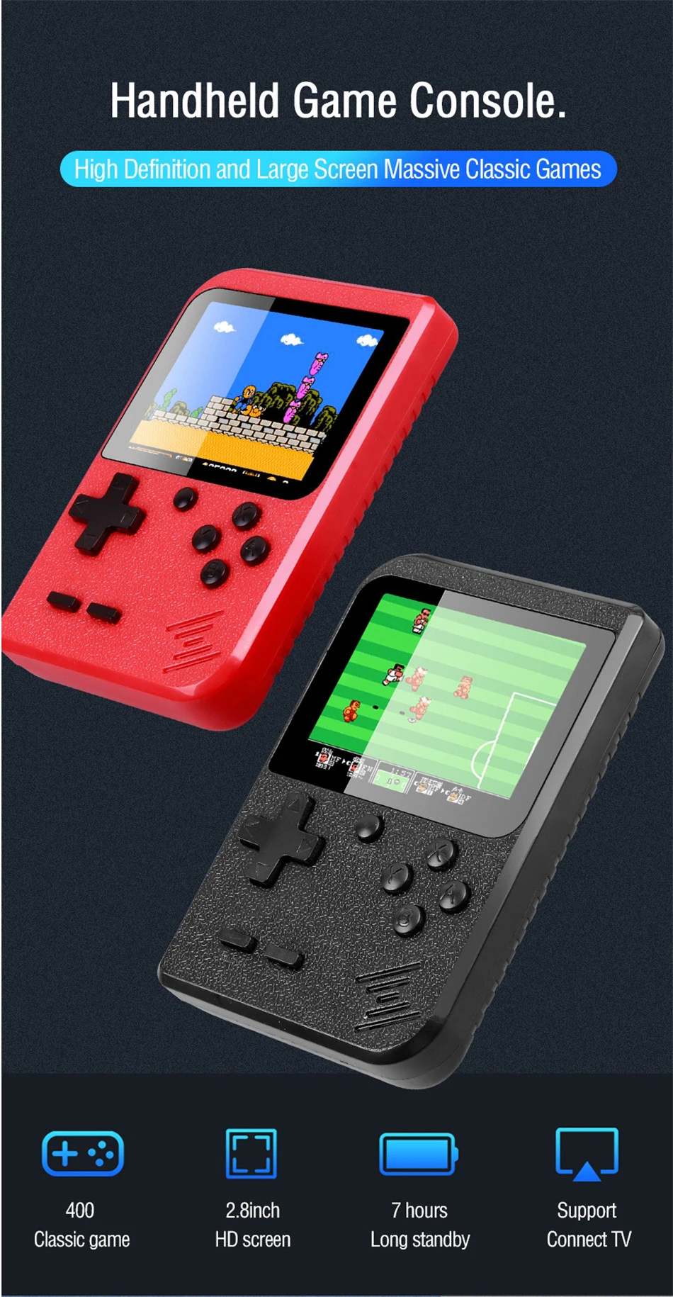 Retro Portable Mini Handheld Game Console 8-Bit 3.0 Inch Color LCD Kids Color Game Player Built-in 400 games