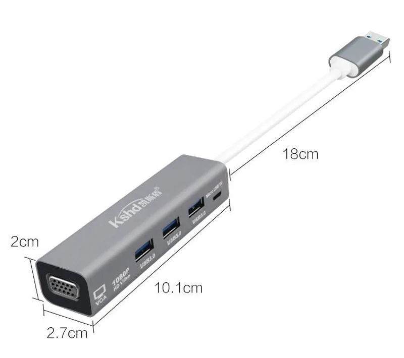 USB 3.0 To 3 USB 3.0 and VGA hub dock for surface pro 5 6