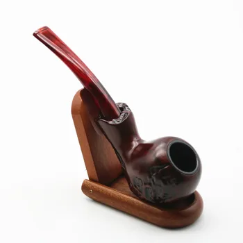 

1PC New Red Wooden Tobacco Pipe Smoking Accessories Set 19mm Filter Resin Cigarette Holder Carve Designs Herb Wooden Pipes