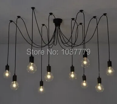 

10pcs/set loft vintage pendant lamp with edison filament bulbs black E27 holder chandelier