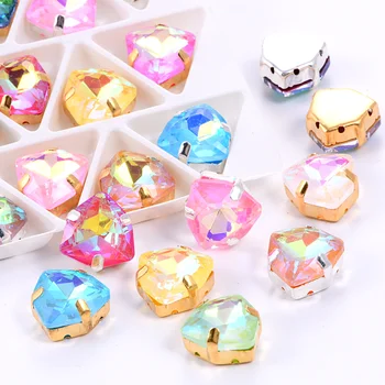 

20pcs New Colors Fat Tri-angle Sew On Rhinestones With Claw Mocha Light Sewing Stone With Holes for DIY Clothes Decoration B1255
