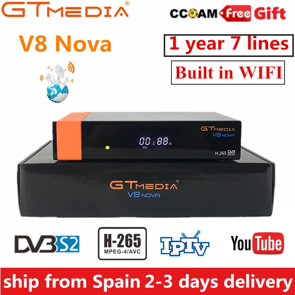 Gtmedia спутниковый ресивер V8 NOVA full HD 1080 P Cccam линии для 1 года Испания встроенный Wifi