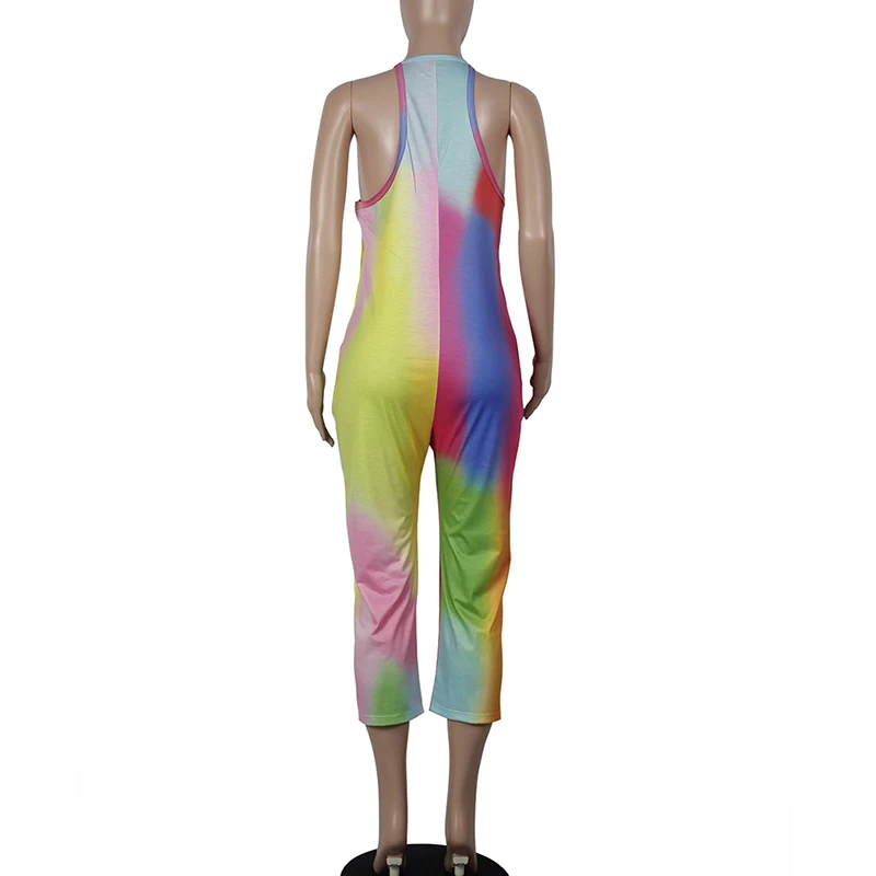 Gradient Color Jumpsuits Women Rompers Summer Rainbow Print V-Neck Spaghetti Strap Overalls With Pockets Bodysuits Plus Size 3XL Jumpsuits and Playsuits