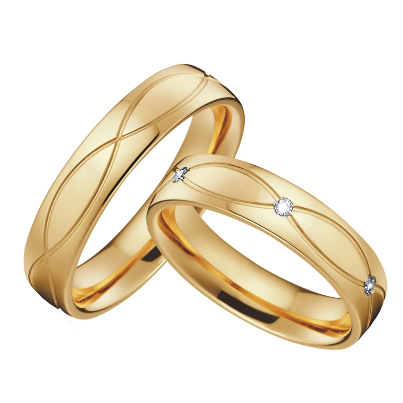 Gypsy Setting Gold Color Wedding Band Engagement Couples Rings pair Men Women's rings anel ouro anillos 6pcs cz stones (3)