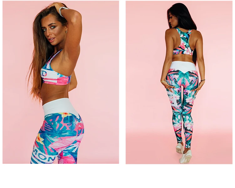 Цветной спортивный костюм для йоги с буквенным принтом, женский жилет+ леггинсы, спортивная одежда для спортзала, фитнеса, комплект из 2 предметов, одежда для тренировок для женщин