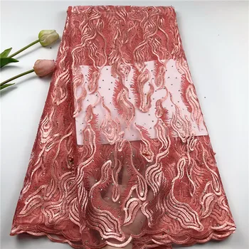 

Unique French Tulle Lace Fabric High Quality Nigerian Wedding Lace Fabrics 2019 Onion Peach Lace Fabrics For African Parties