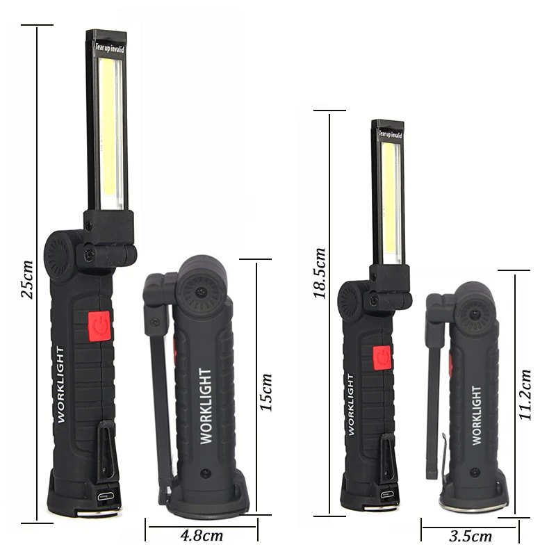 Светодиодный светильник-вспышка с ручкой cob, складной фонарь, ручной светильник-вспышка с нижним магнитом, встроенный аккумулятор, зарядка от USB