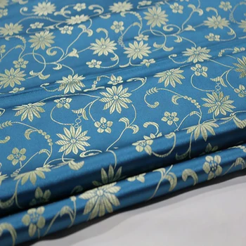 

HLQON brocade yarn dyed lake blue fabric patchwork felt tissue telas bed sheet cheongsam dress children coat cloth 75cm width