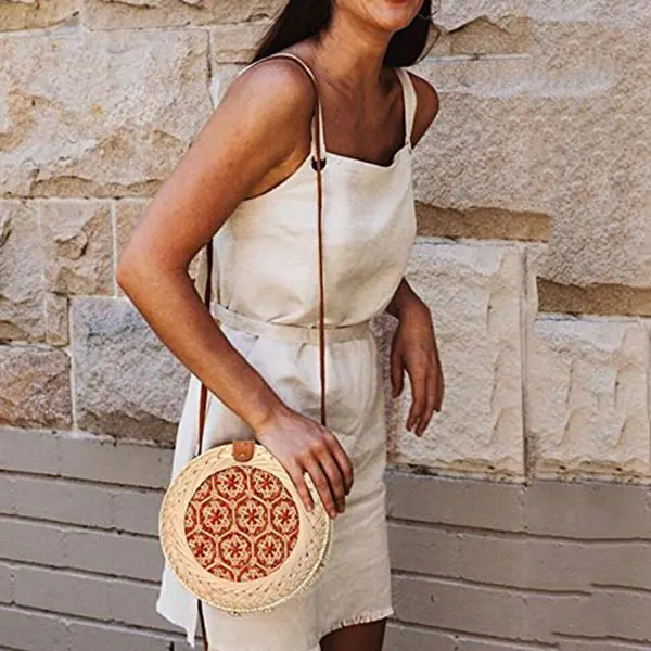 

TEXU Straw Woven Bag For Girl Women,Handmade Rattan Woven Straw Handbag Beach Bag Picnic Bag Shoulder bag