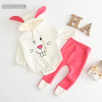 

Baby Girl Clothes Set 2019 Spring Winter Bunny Newborn Baby Clothes Romper +Pants Fleece Hooded Baby Clothing Set Infant Outfits