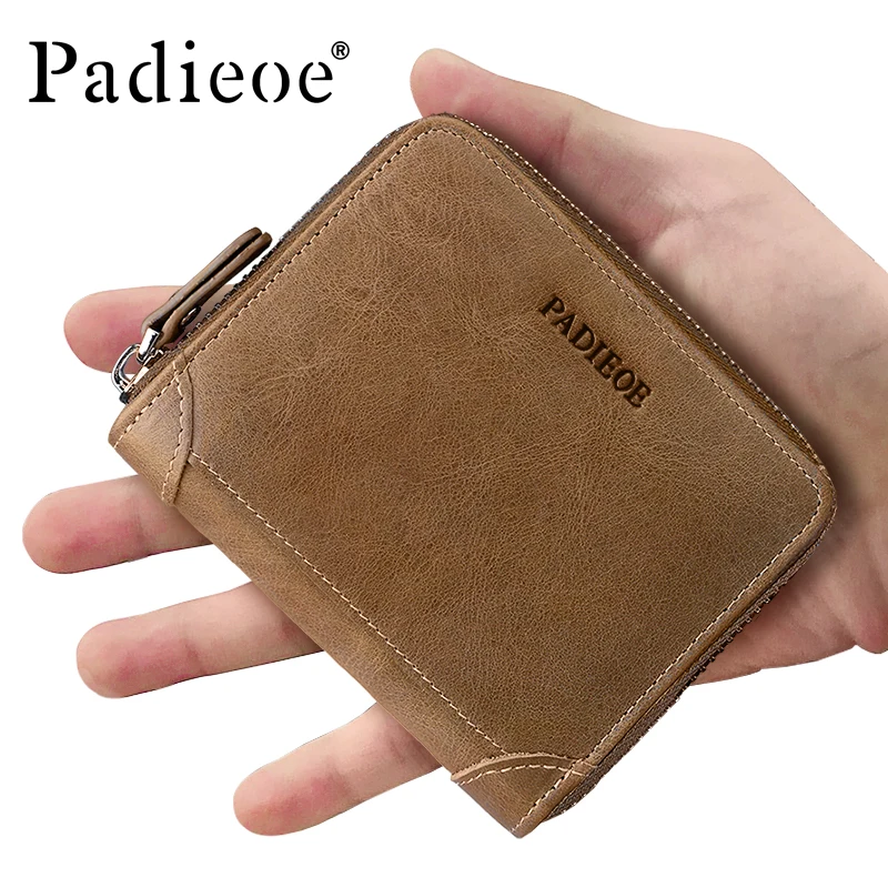 

Luxury Genuine Cow Leather Small Zipper Wallet Fashion Vintage Men's Mini Money Organizer Fashion Credit Card ID Card Holder