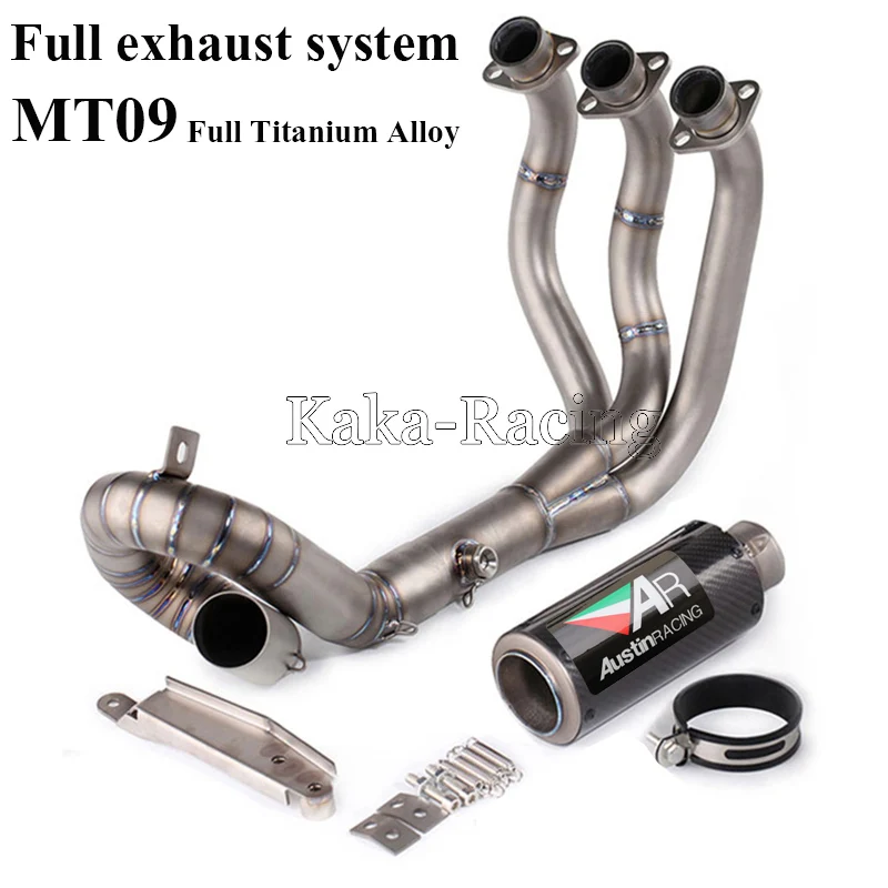 

MT09 2014-2018 Full Titanium alloy System carbon fiber Motorcycle Exhaust muffler Front Mid link Slip-On For Yamaha MT-09 FZ-09
