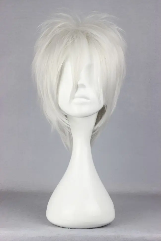 Express delivery to USA New Silver White Short Layered Men Cosplay