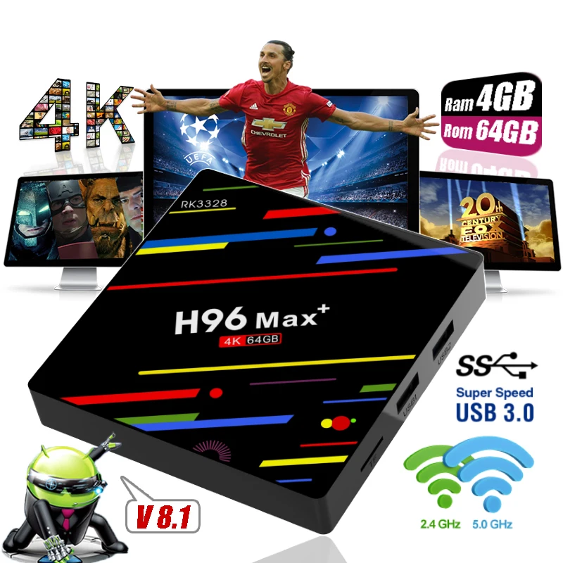 

H96 Max + Plus 4GB Ram 32GB 64GB Rom USB 3.0 Android 8.1 Smart TV Box Dual WiFi RK3328 Set Top Boxes 4K HD 3D H.265 Media Player
