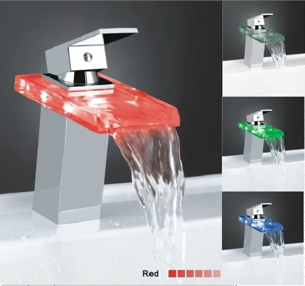 led waterfall basin bathroom faucet light with led lights change color