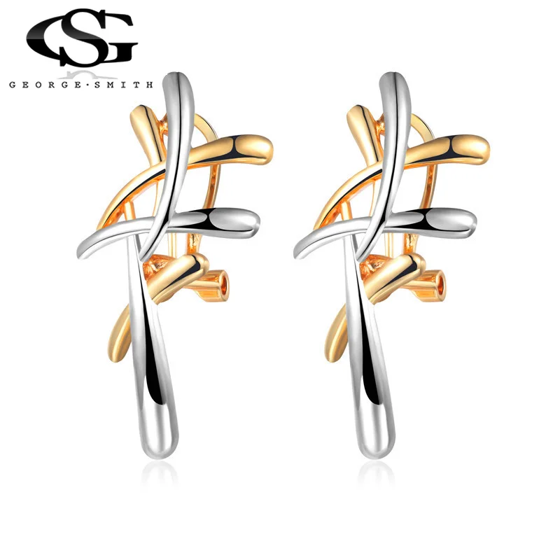 

GS New Multicolor Irregular Geometric Cross Stud Earrings For Women Gold Silver Personality Earring Female Metallic Jewelry G2