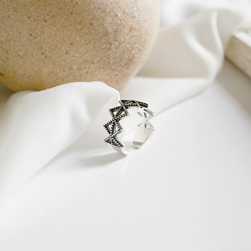 DIEERLAN 925 Sterling Silver Geometric Rings for Women Gift Ladies Fashion Punk Jewelry Open Retro Antique Rings Anillos
