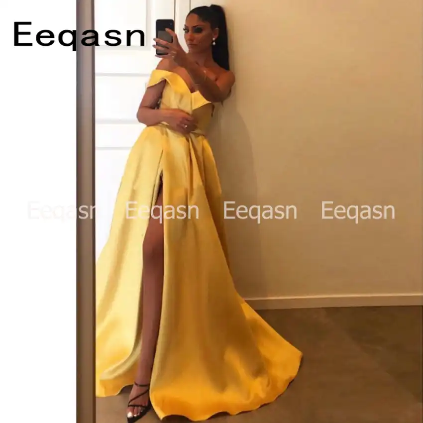 yellow prom dress off the shoulder