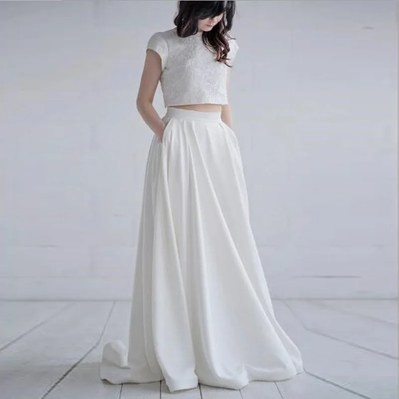 Элегантные белые Сатиновые однотонные длинные юбки размера плюс для свадьбы с высокой талией, модные плиссированные юбки макси для подиума на заказ, осенняя Юбка для свадьбы