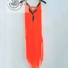 Латинских танцев старший Сексуальная Orange длинной кисточкой латинские танцы платья для женщин танцевальная конкурс платья S-4XL