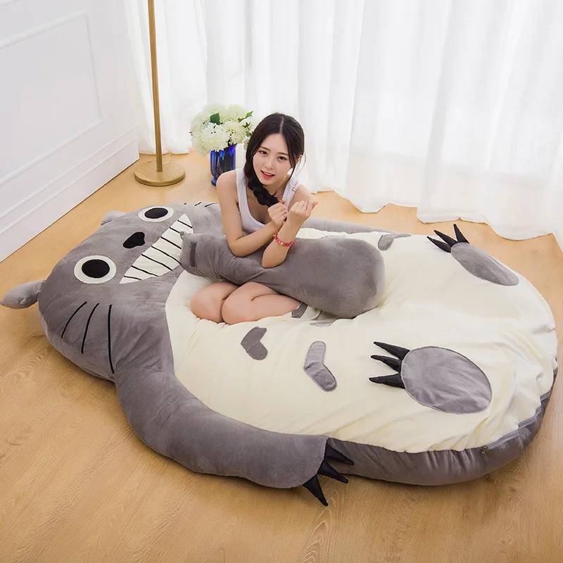 4 размера большой Тоторо односпальная и двуспальная кровать гигантская кровать Totoro Матрас Подушка плюшевый Матрас Подушка Татами Beanbag matelas - Цвет: With Teeth