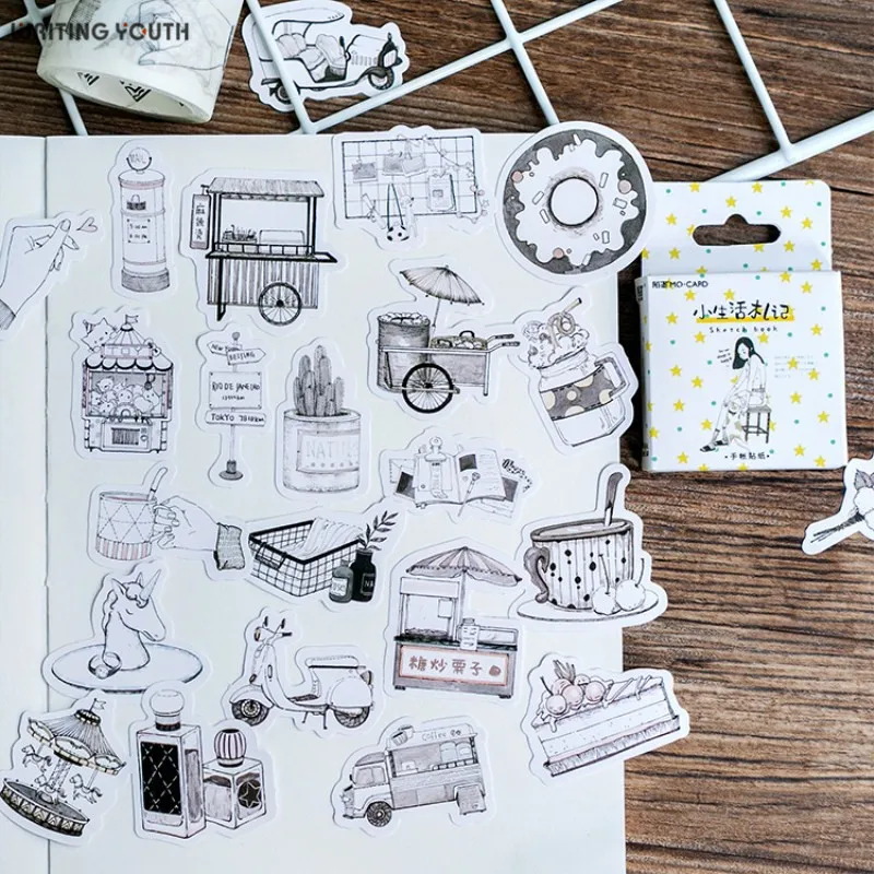 

Creative White Life Series Stickers Scrapbooking DIY Diary Bullet Journal Stickers Kawaii Stationery Supplies