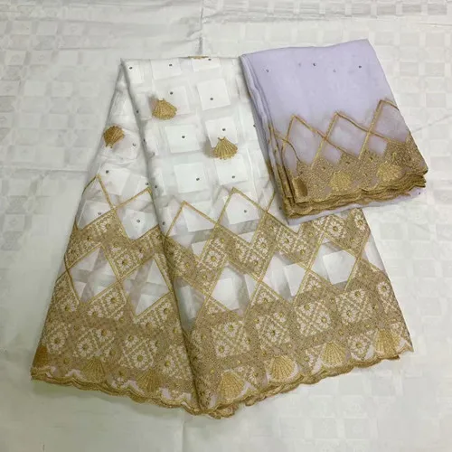 

2019 New arrival WHITE African Bazin Riche Getzner fabric with Beads Embroidery lace for dress African guipure lace A14-22