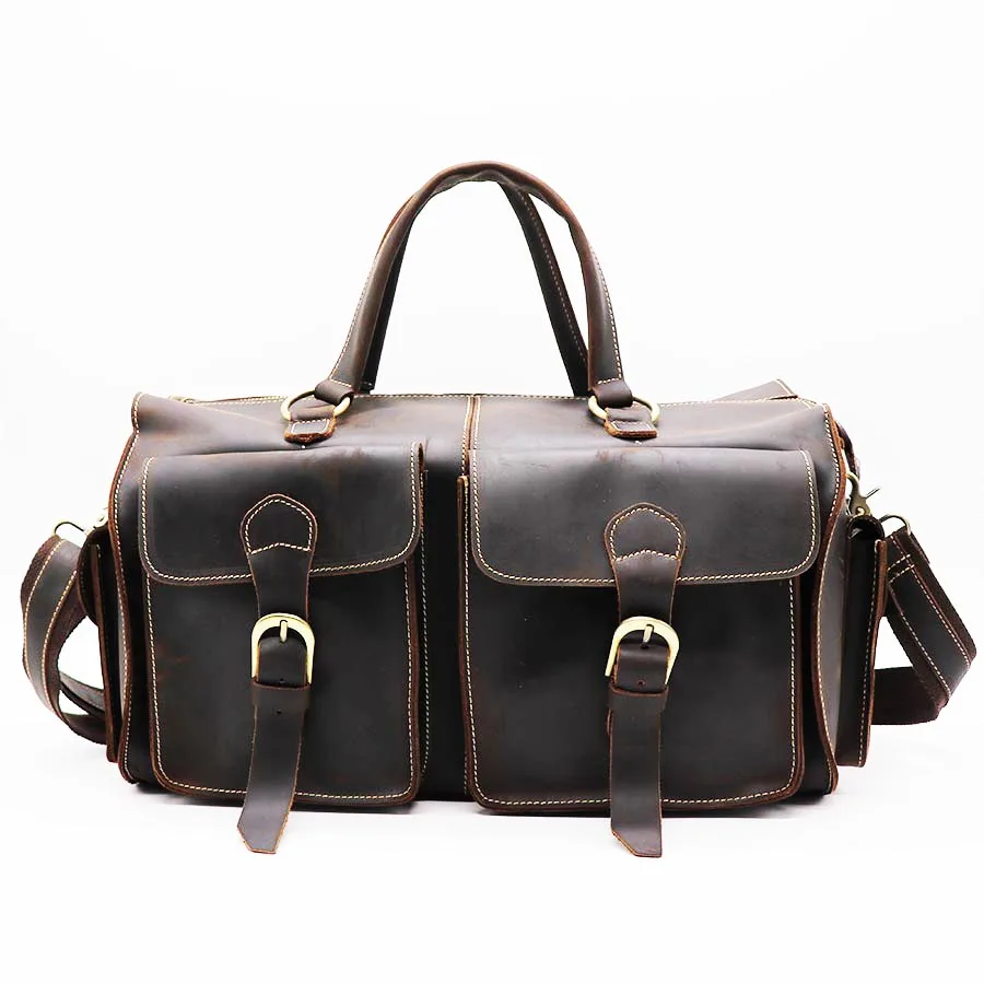 

GO-LUCK Brand Crazy Horse Genuine Leather Top-Handle Handbag Casual Travel Duffle Men Shoulder Bag Men's Messenger Bags